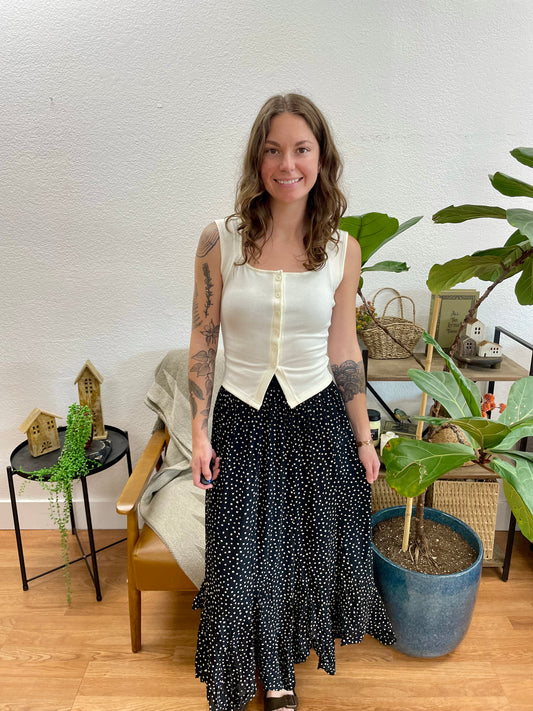Black Polka Dot Maxi Skirt