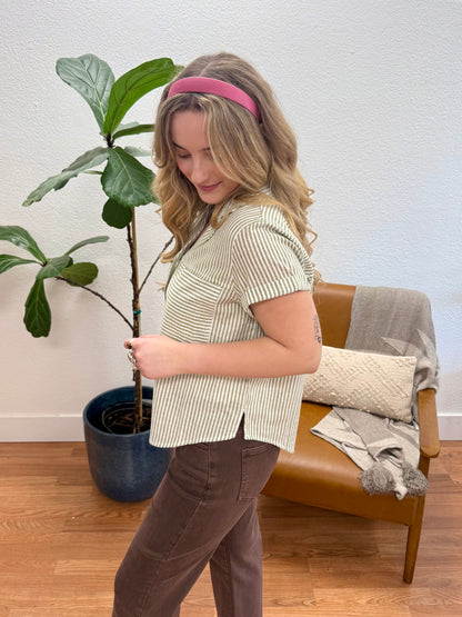 Olive Linen Striped Top