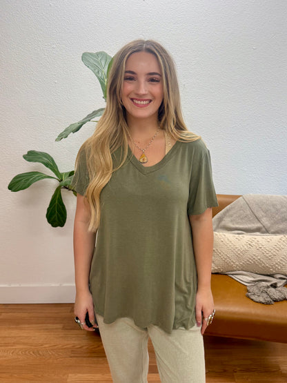 Olive Solid Hacci Knit Tee