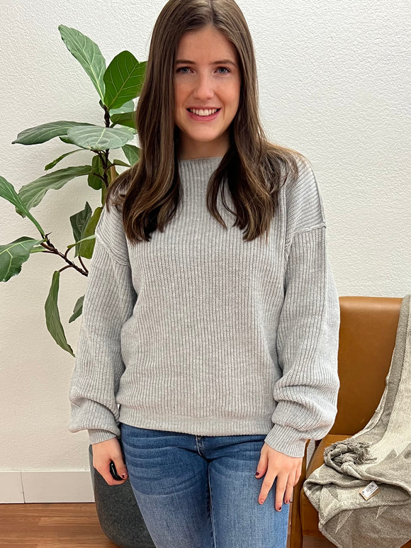 Grey Balloon Sleeve Pullover Sweater