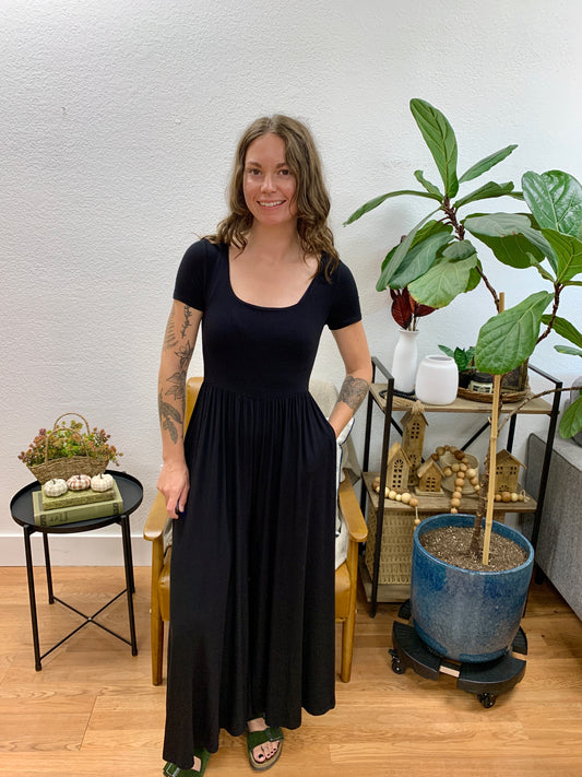 Black Double Layer Short Sleeve Jumpsuit