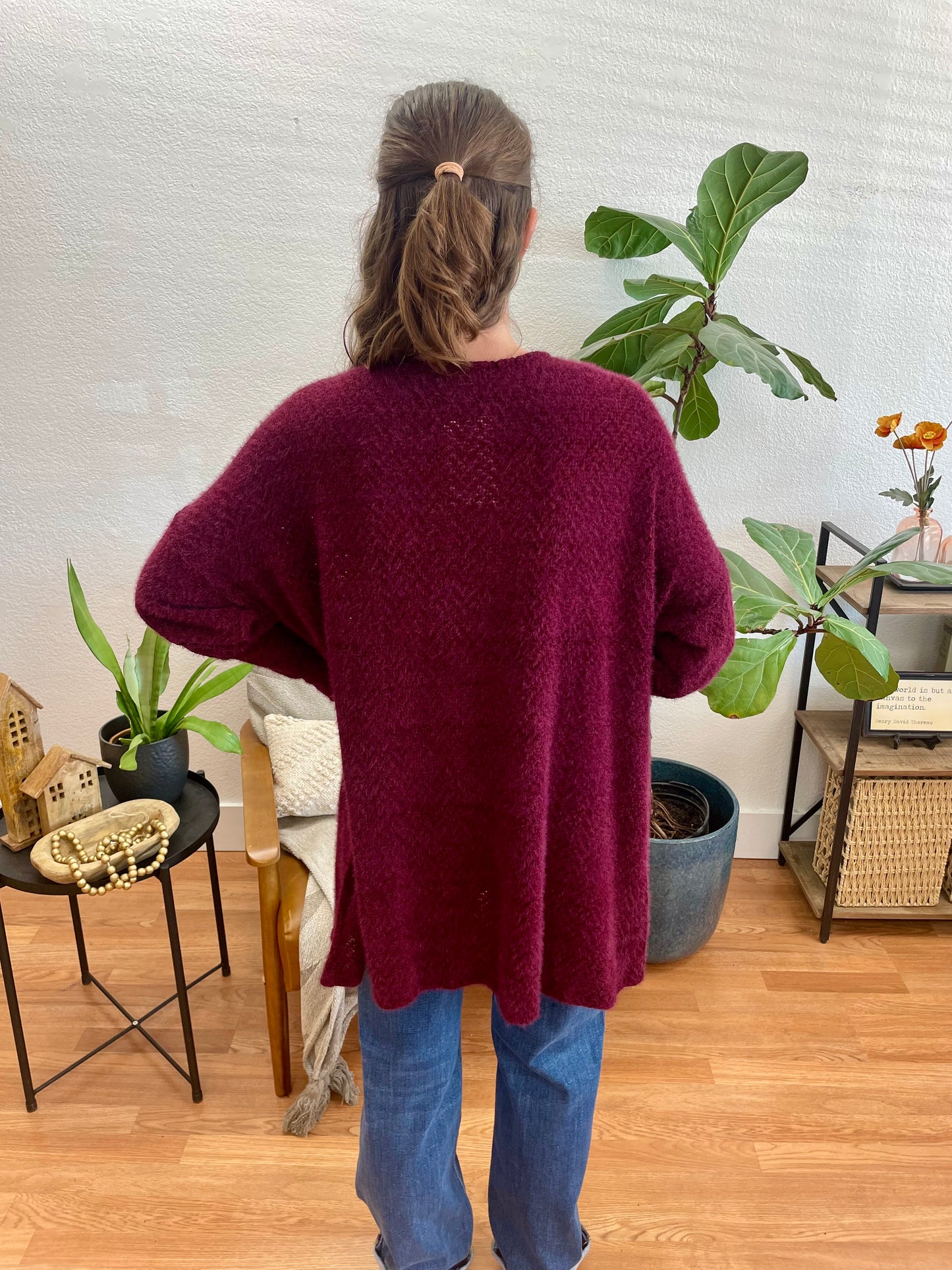 Wine Open Front Cardigan