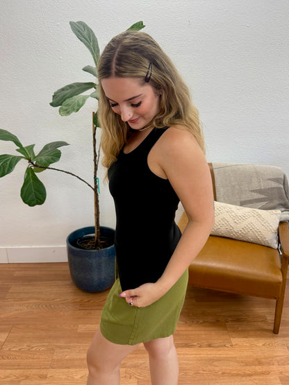 Black Ribbed Scoop Tank