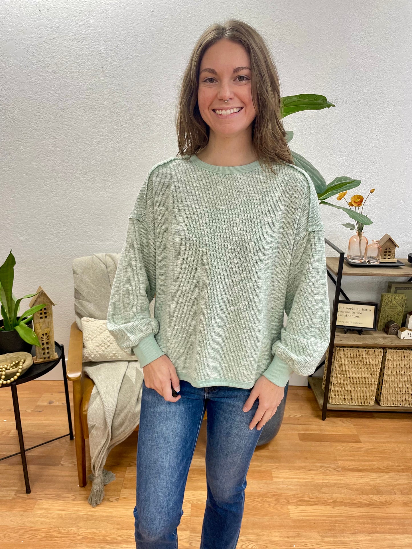 Sage Marled Pullover Top