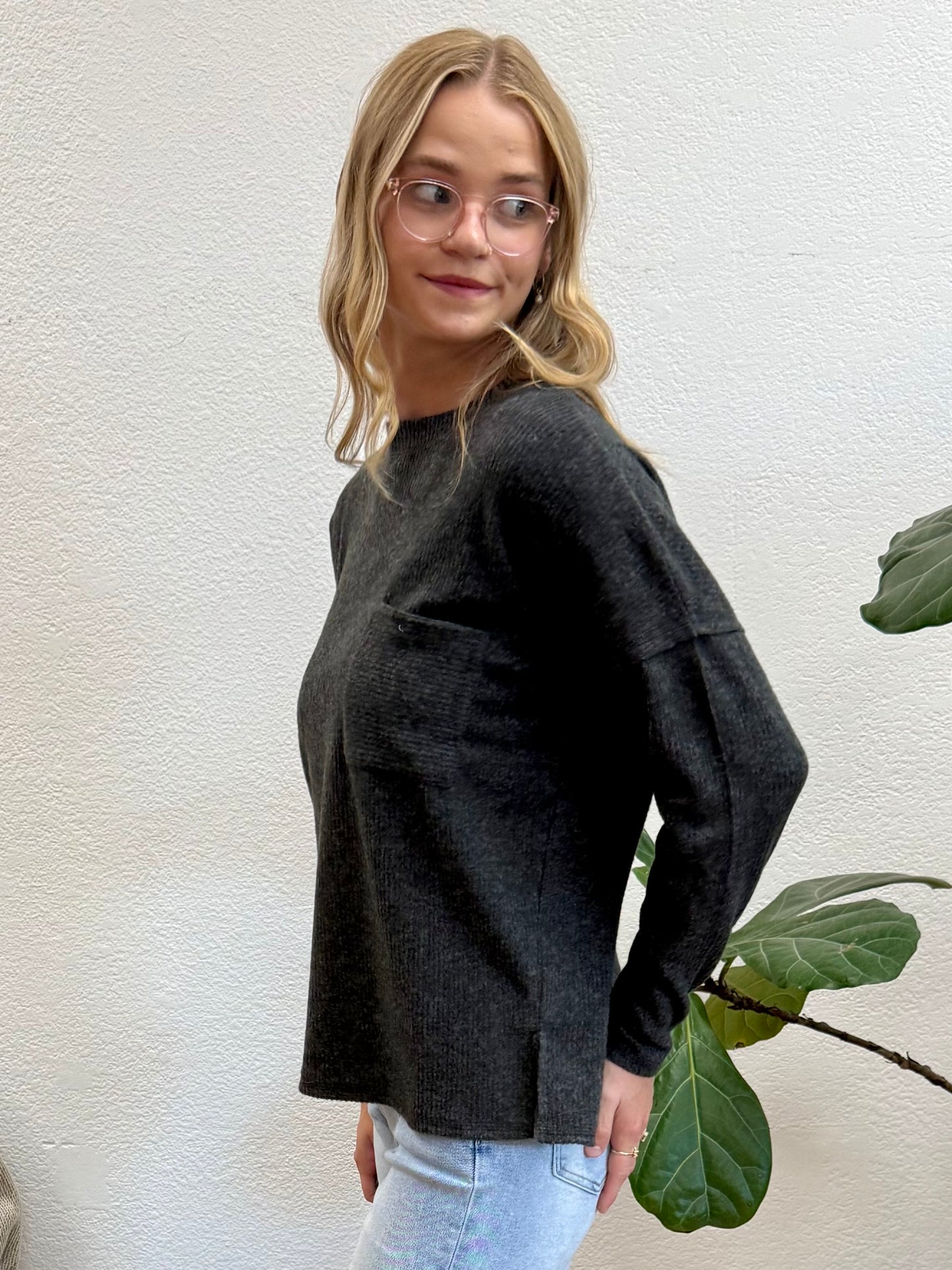 Black Ribbed Hacci Sweater