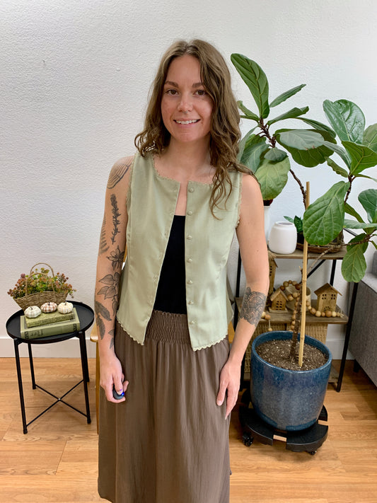 Olive Lace Trim Vest Top