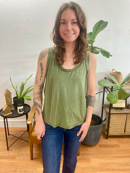 Olive Flowy Slub Tank - Terra Cottage