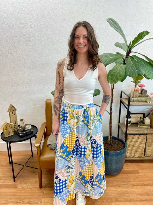 Blue Patchwork Maxi Skirt - Terra Cottage