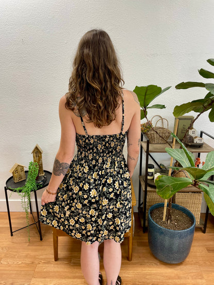 Black Floral Smocked Sundress