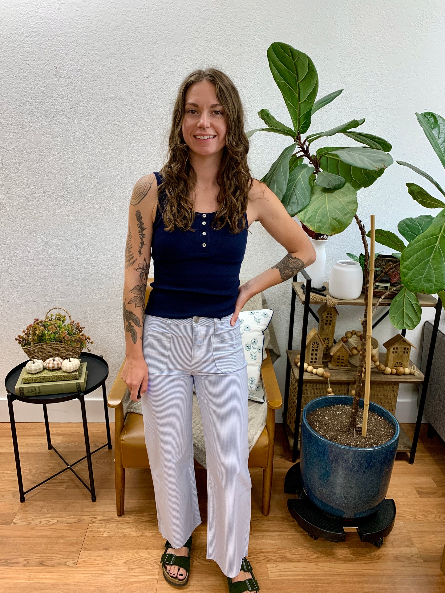Mica Pinstripe Wide Leg Crop Jeans