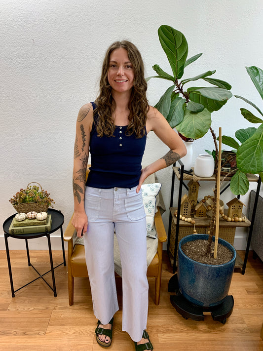 Mica Pinstripe Wide Leg Crop Jeans