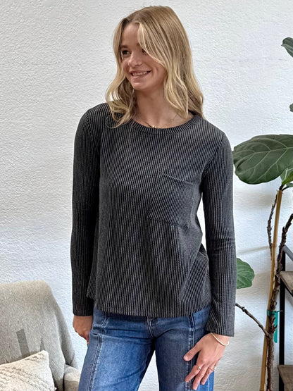 Charcoal Solid Ribbed Top