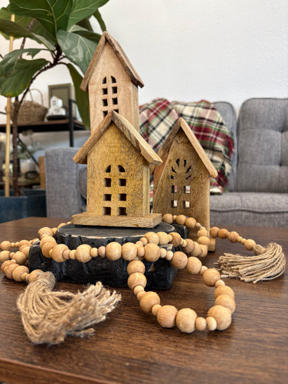 Bead & Jute Tassel Ends Garland Natural White Mango Wood