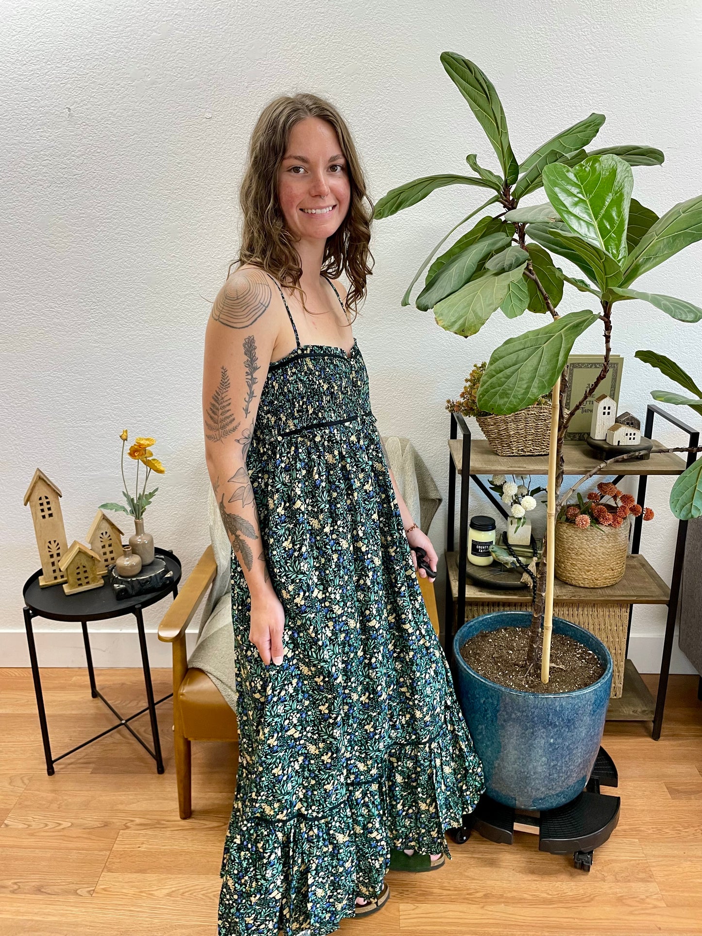 Black Floral Button Front Dress