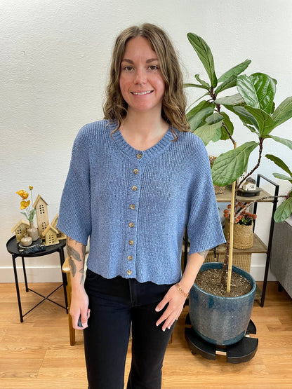 Blue Boxy Button Up Cardigan