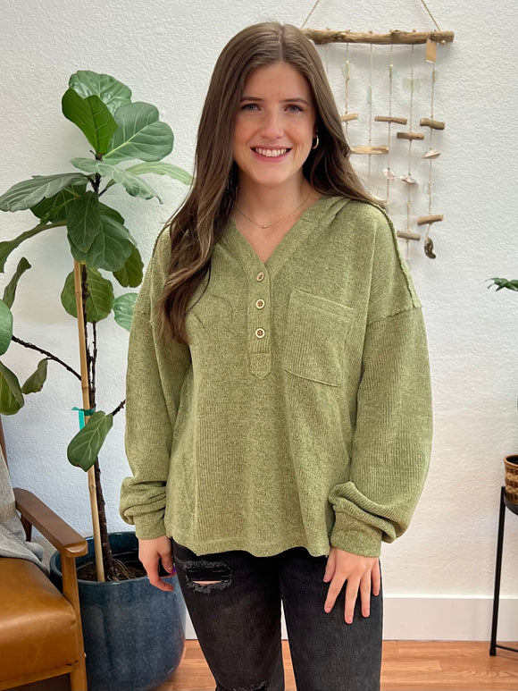 Sage Soft and Cozy Henley Hoodie