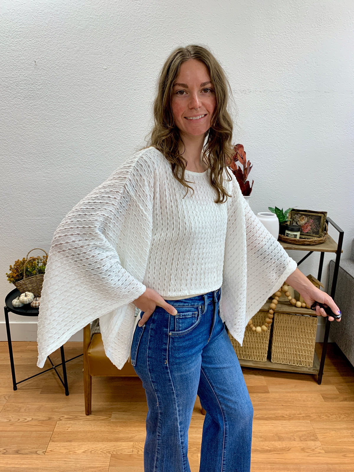 White Kimono Sleeve Top