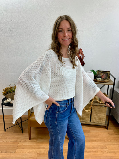White Kimono Sleeve Top