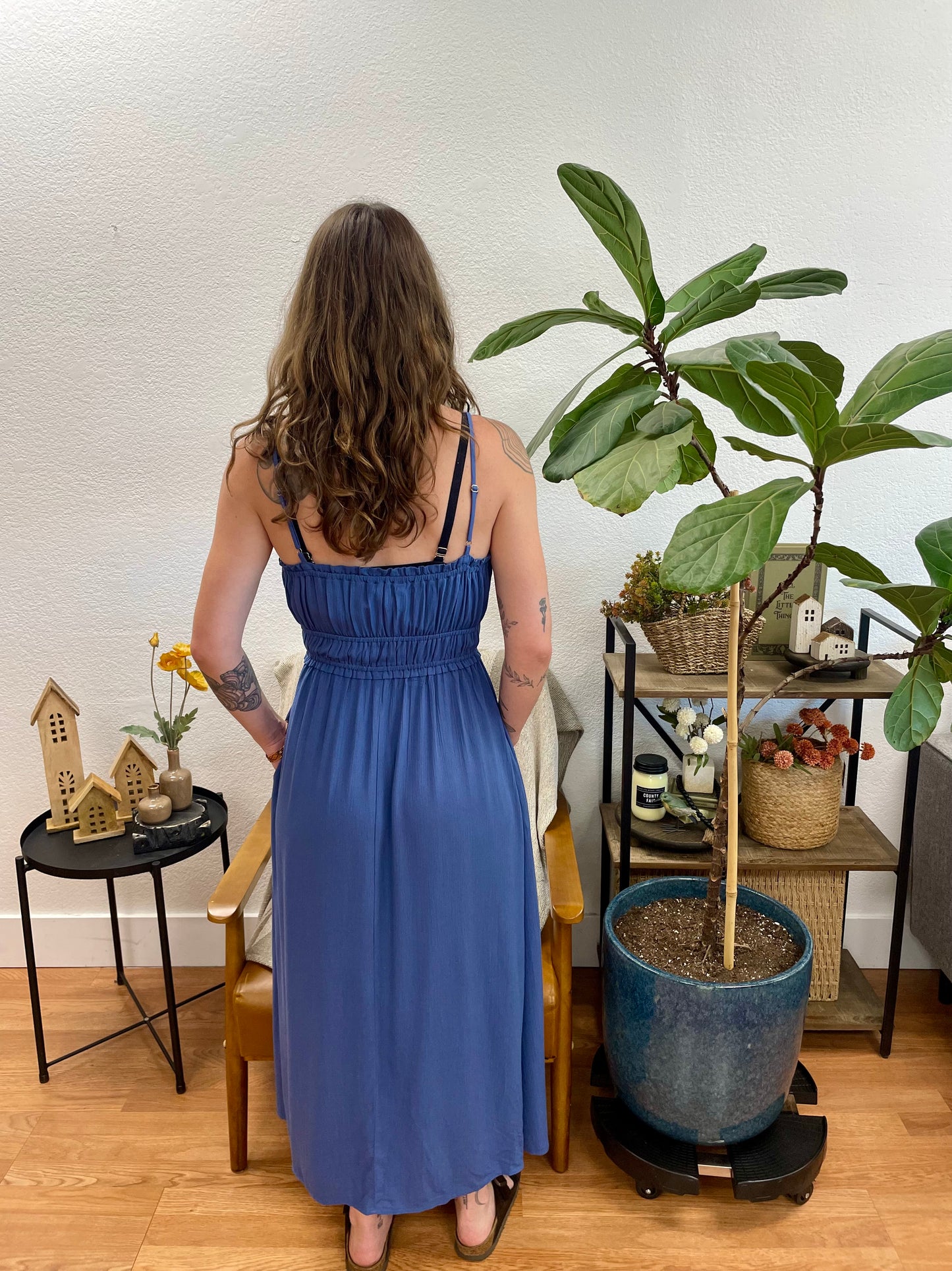 Blue Smocked Maxi Dress