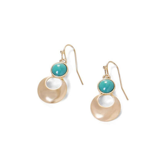 Gold Circle Dangle Earrings w/ Turquoise