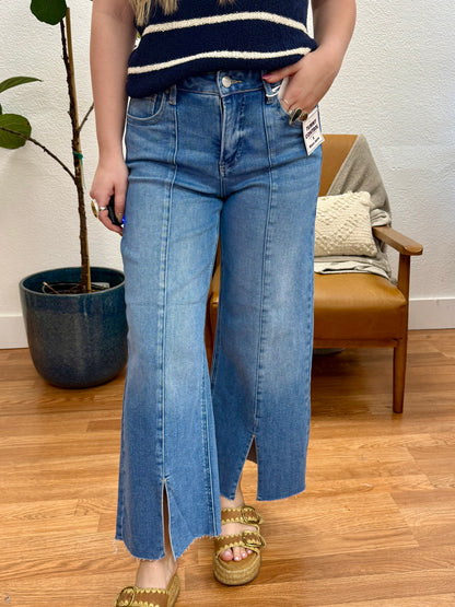 RISEN Medium Mid Rise Front Slit Jeans