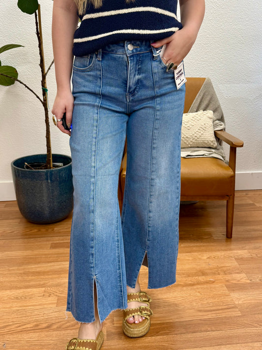 RISEN Medium Mid Rise Front Slit Jeans