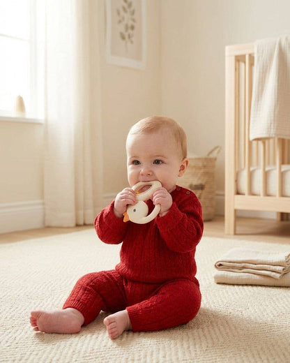 Silicone Teether with Rattle: Goose