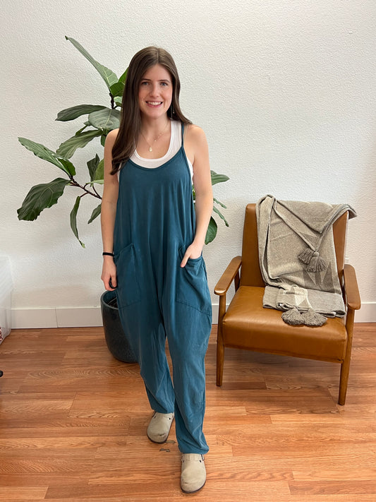 Teal Mineral Washed Jumpsuit