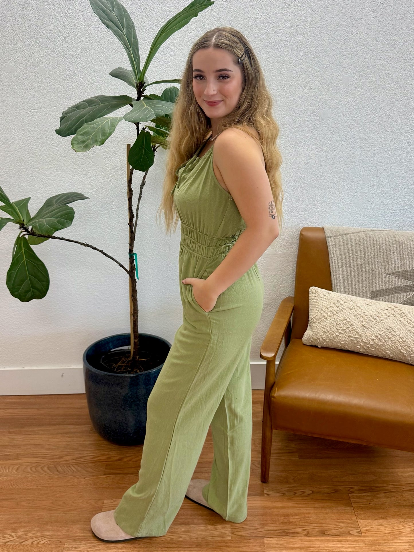 Olive Ribbon Jumpsuit