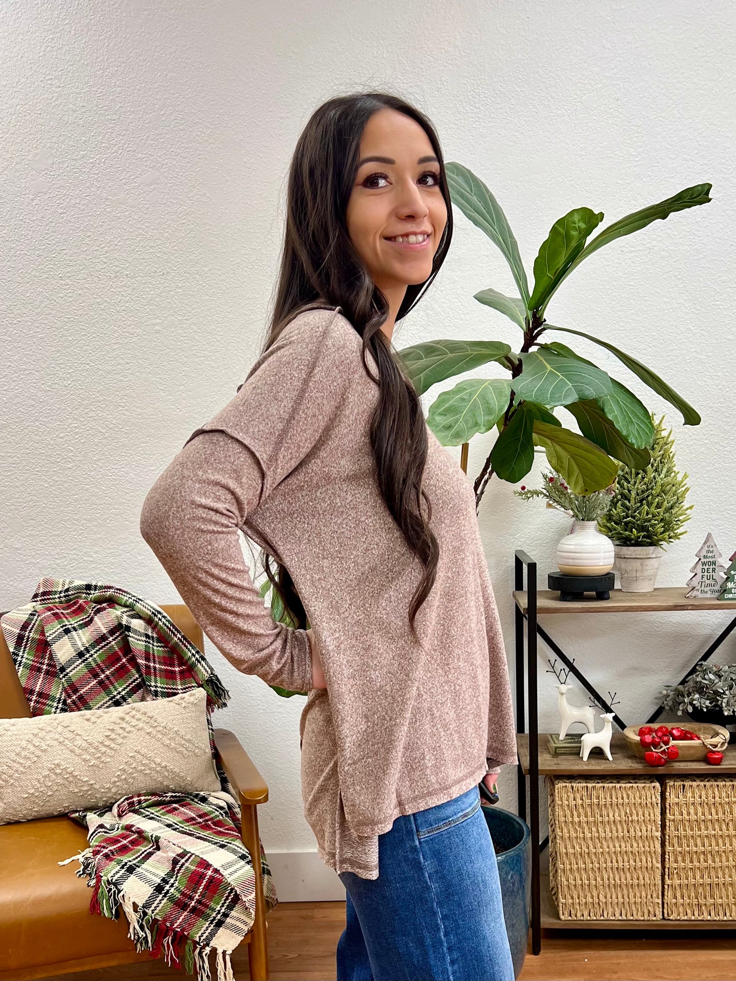 Ash Mocha Melange Hacci Long Sleeve Tee