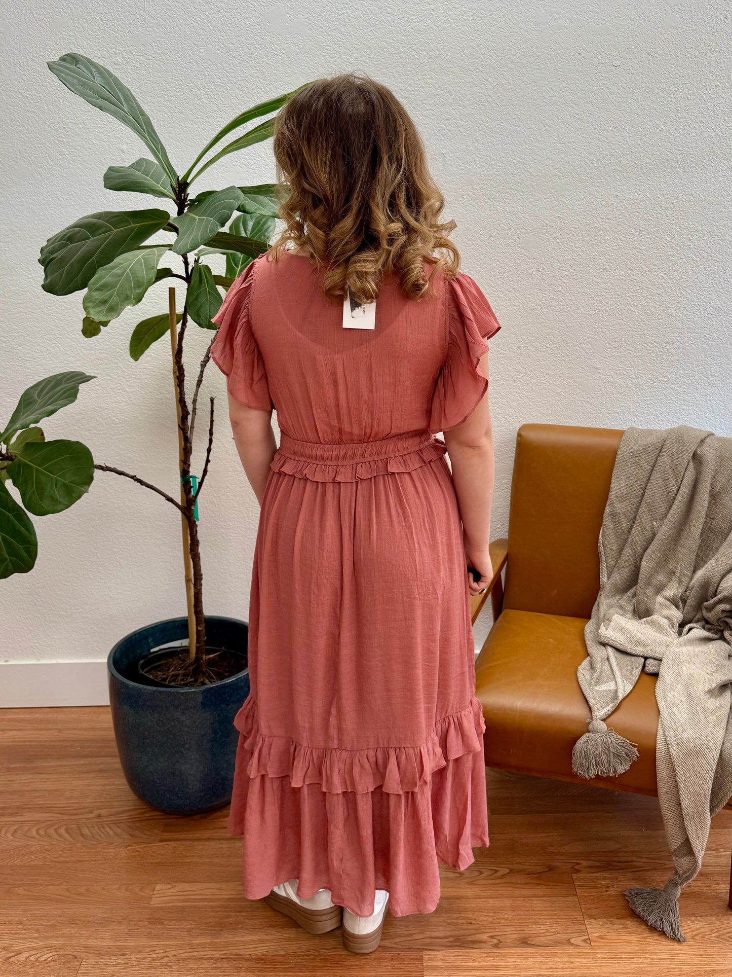 Rose Ruffle Midi Dress