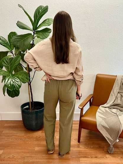 Olive Linen Vintage Washed Pants