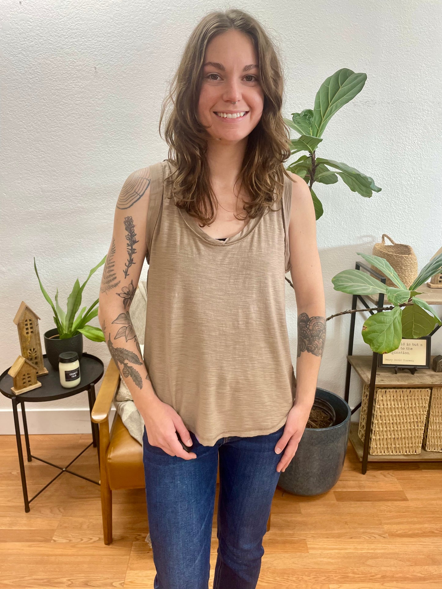 Mocha Flowy Slub Tank - Terra Cottage