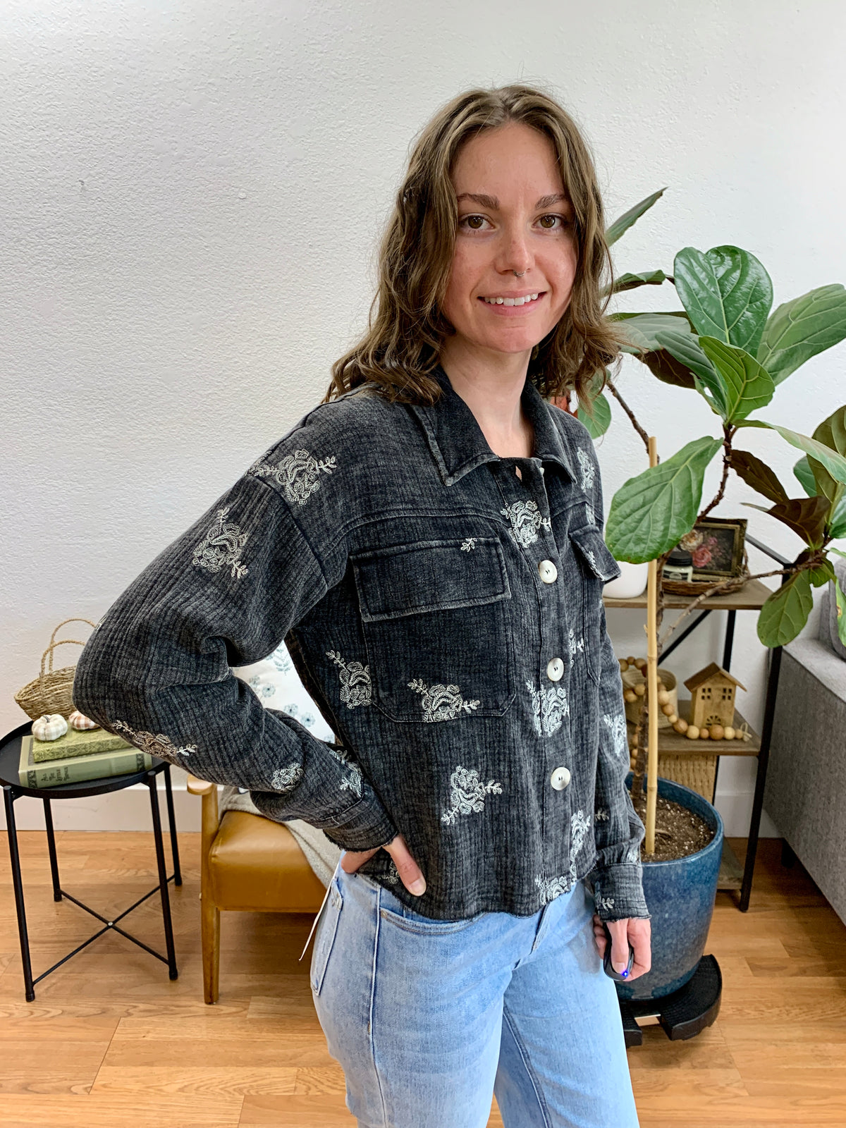 Washed Black Embroidered Jacket