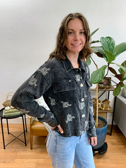 Washed Black Embroidered Jacket