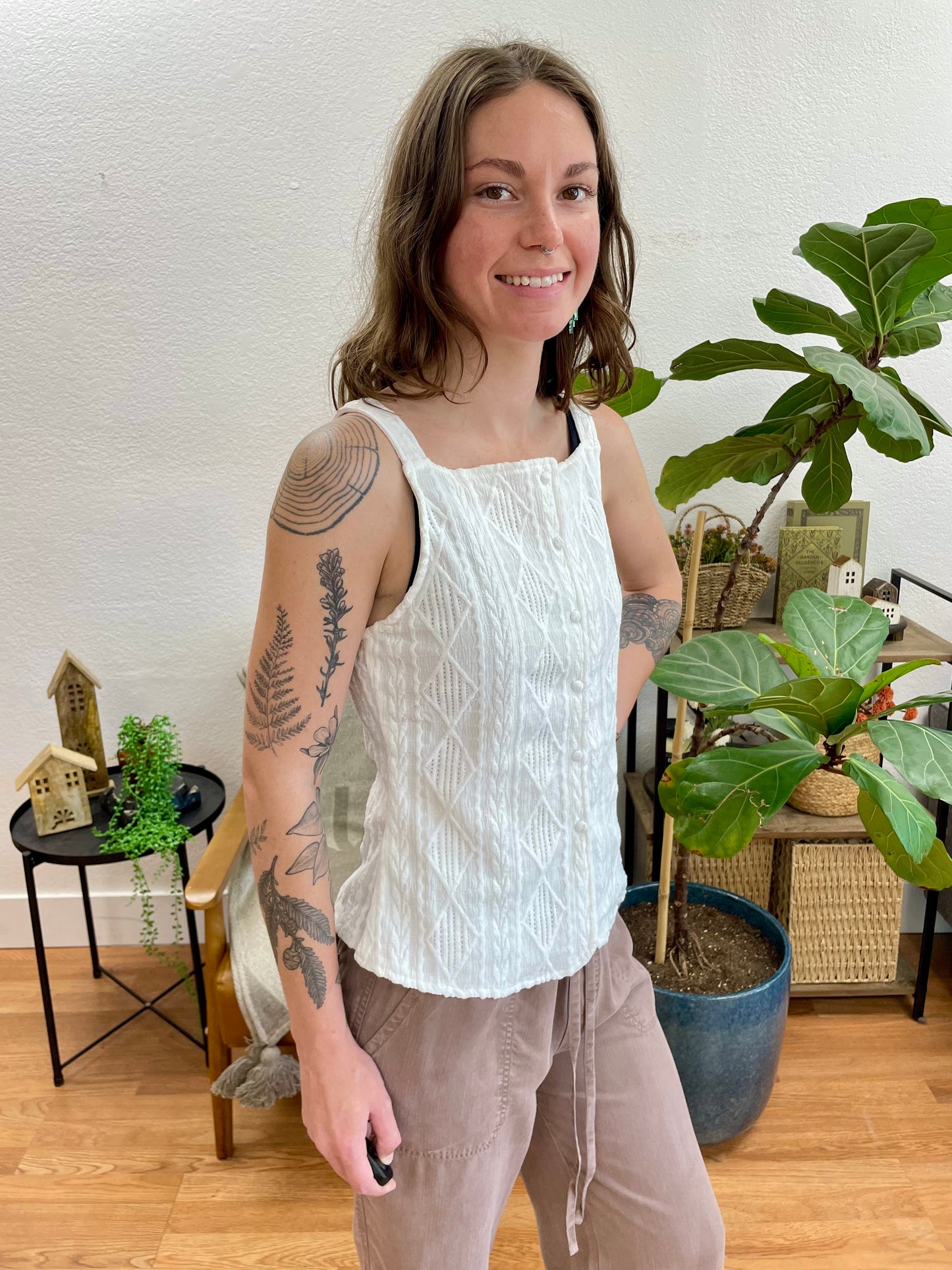 White Textured Vest Top