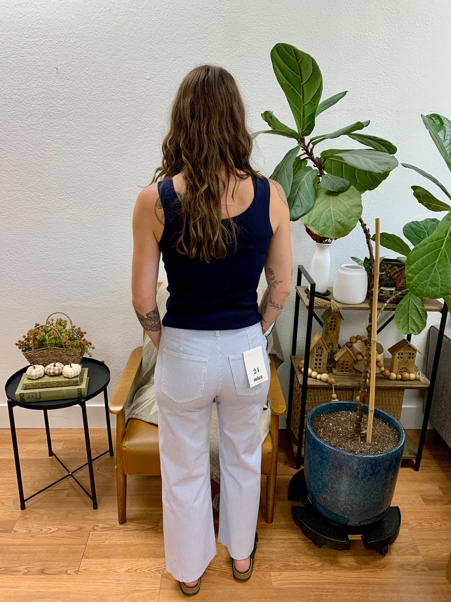 Mica Pinstripe Wide Leg Crop Jeans