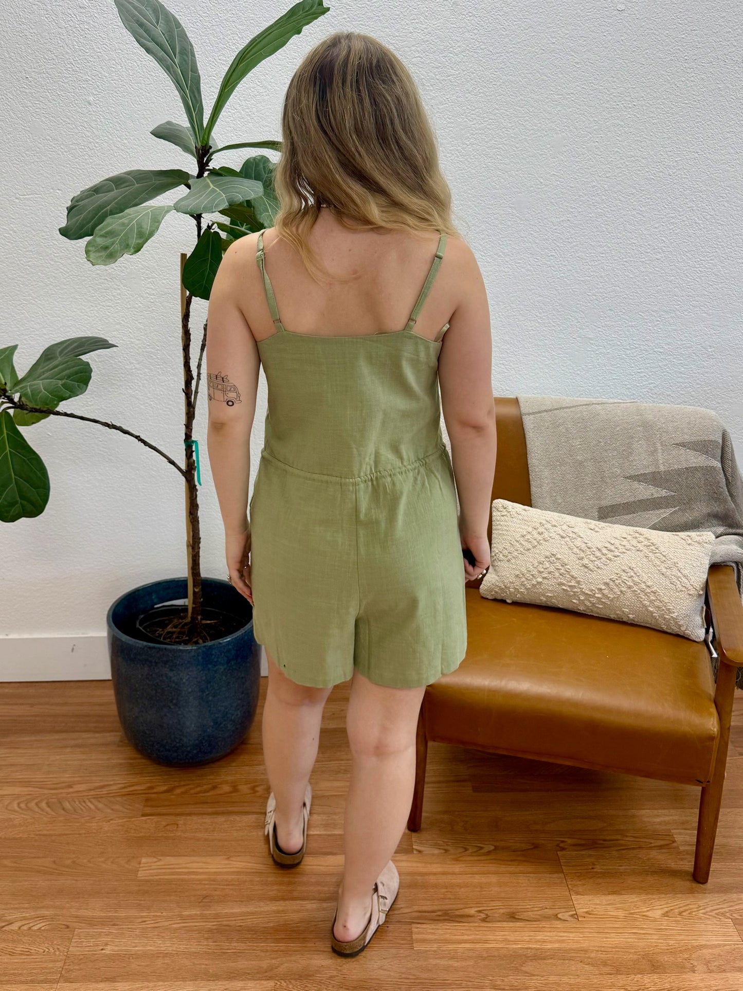 Sage Solid Woven Romper