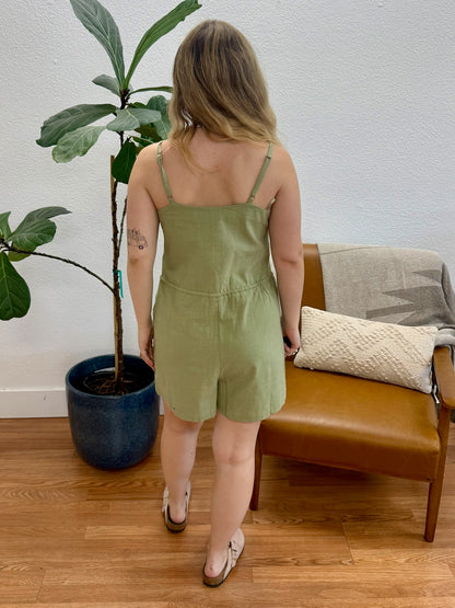 Sage Solid Woven Romper