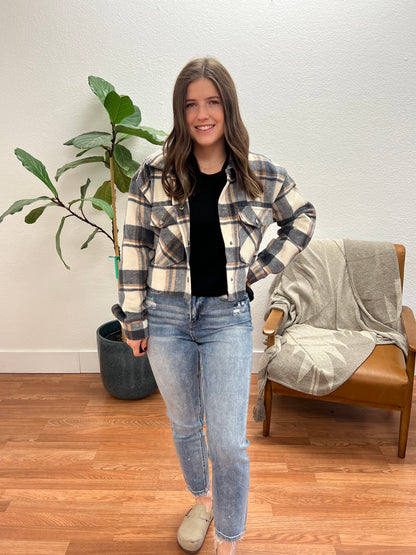 Charcoal Cropped Button Down Jacket