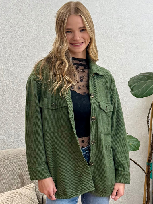 Forest Green Cozy Brushed Waffle Shacket