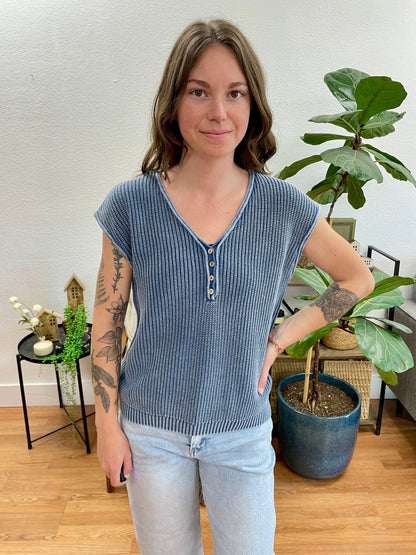 Indigo Knit Henley Top