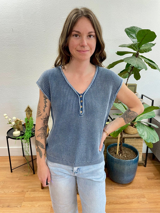 Indigo Knit Henley Top