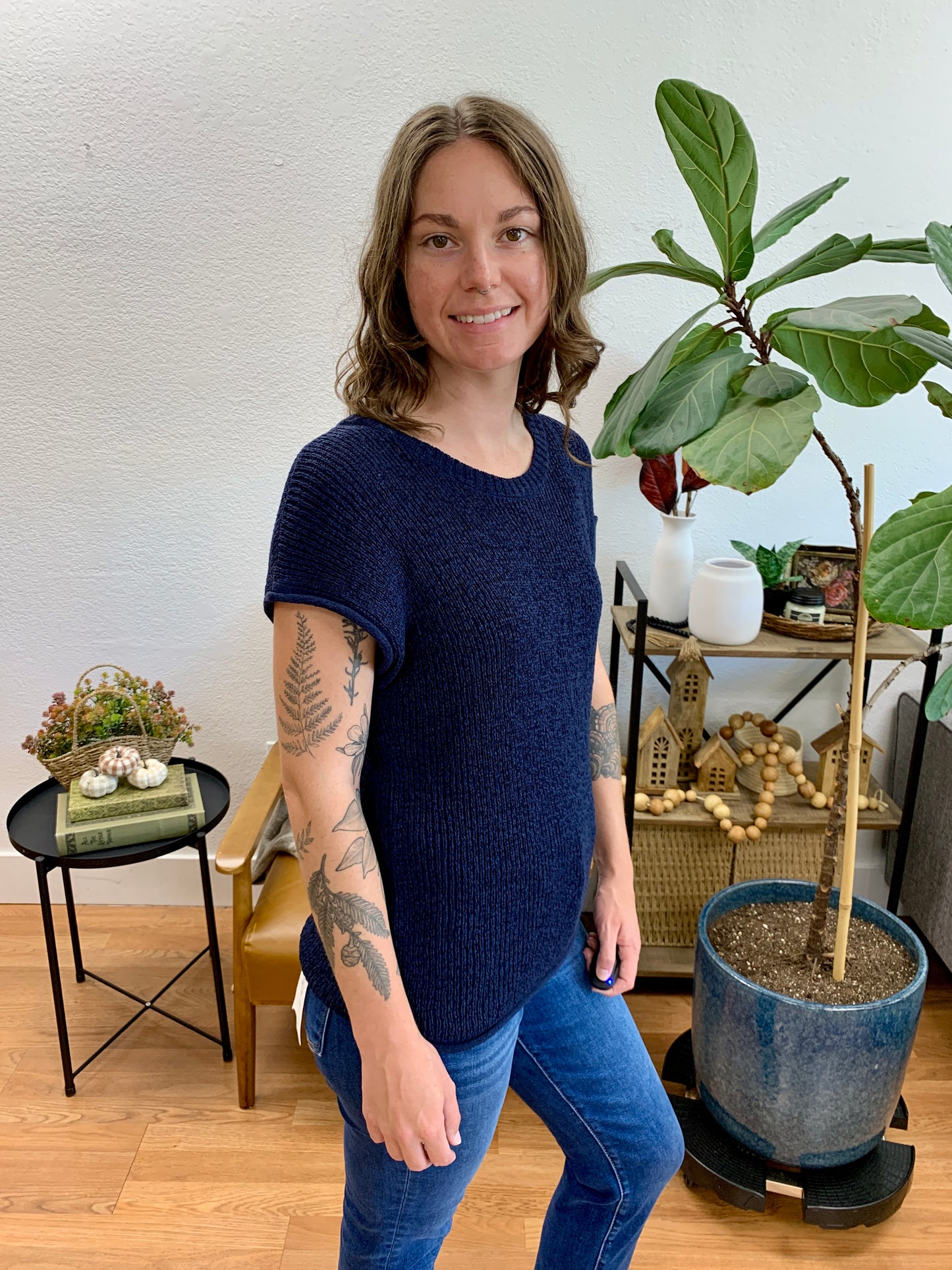 Navy Relaxed Knit Top