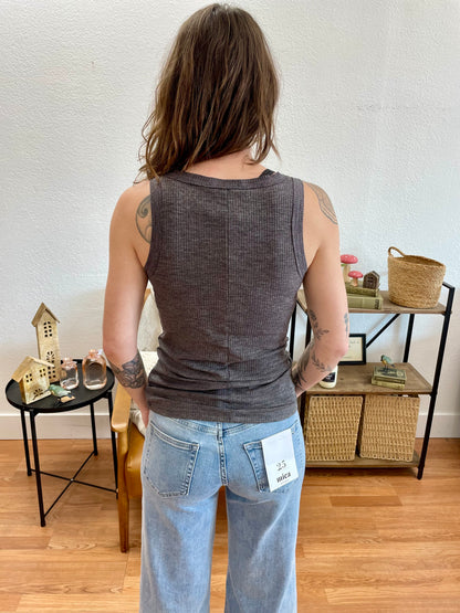 Charcoal Melange Ribbed Tank
