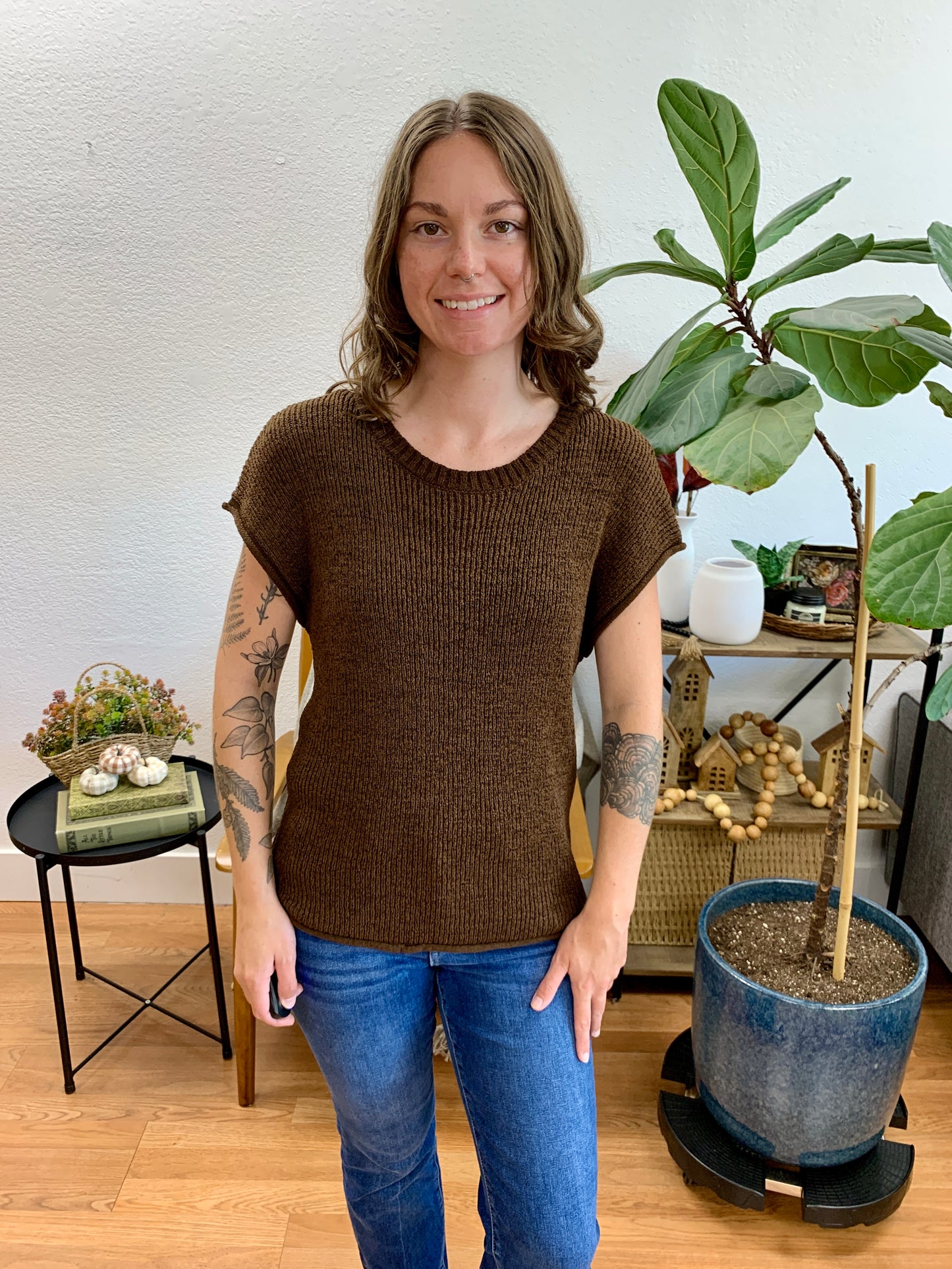 Chocolate Brown Relaxed Knit Top