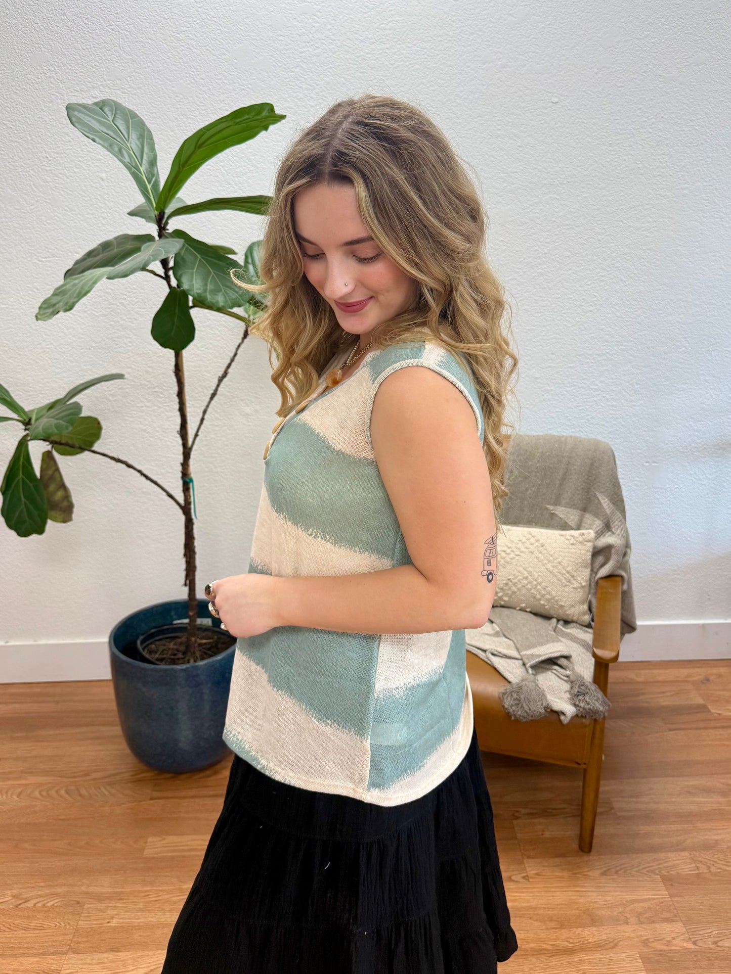 Seafoam Stripe V-Neck Tank