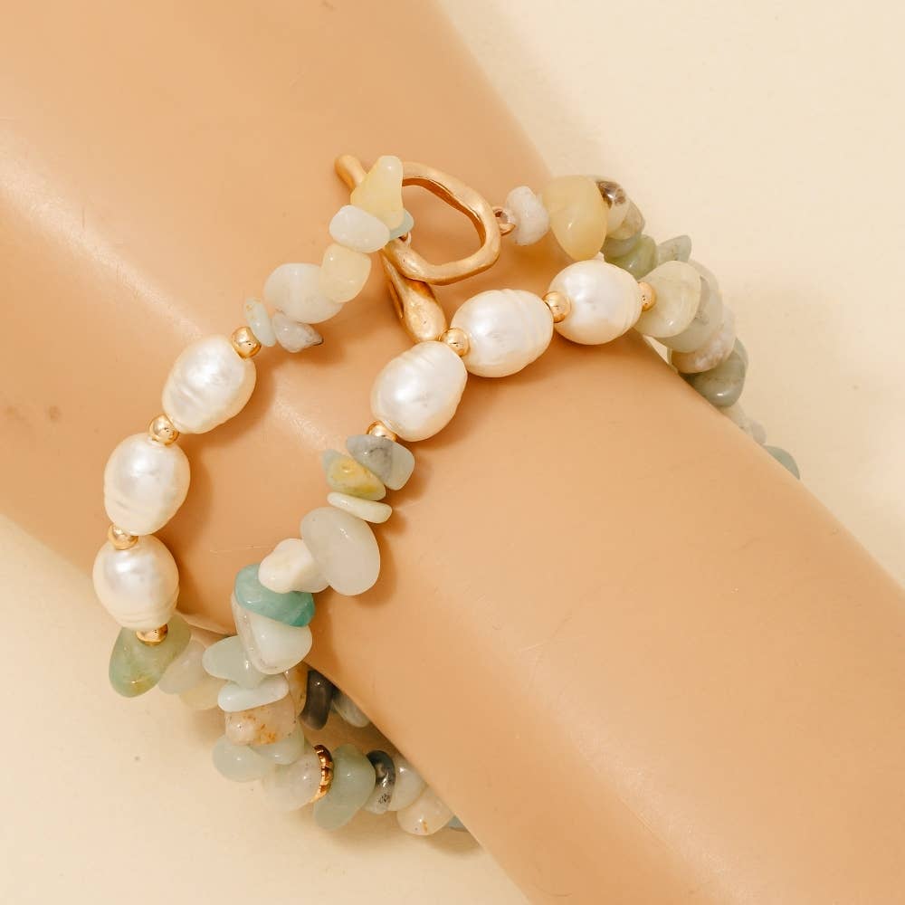 Stone And Pearl Beaded Bracelet Set - Terra Cottage