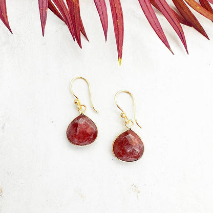 Gold Plated Strawberry Quartz Earrings