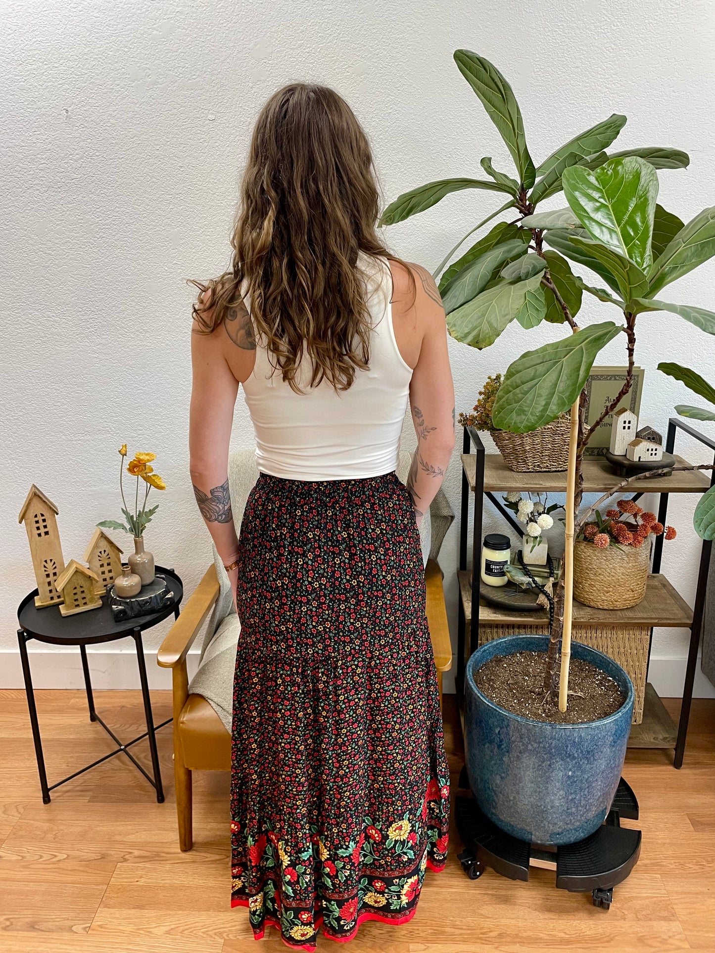 Black Border Print Maxi Skirt